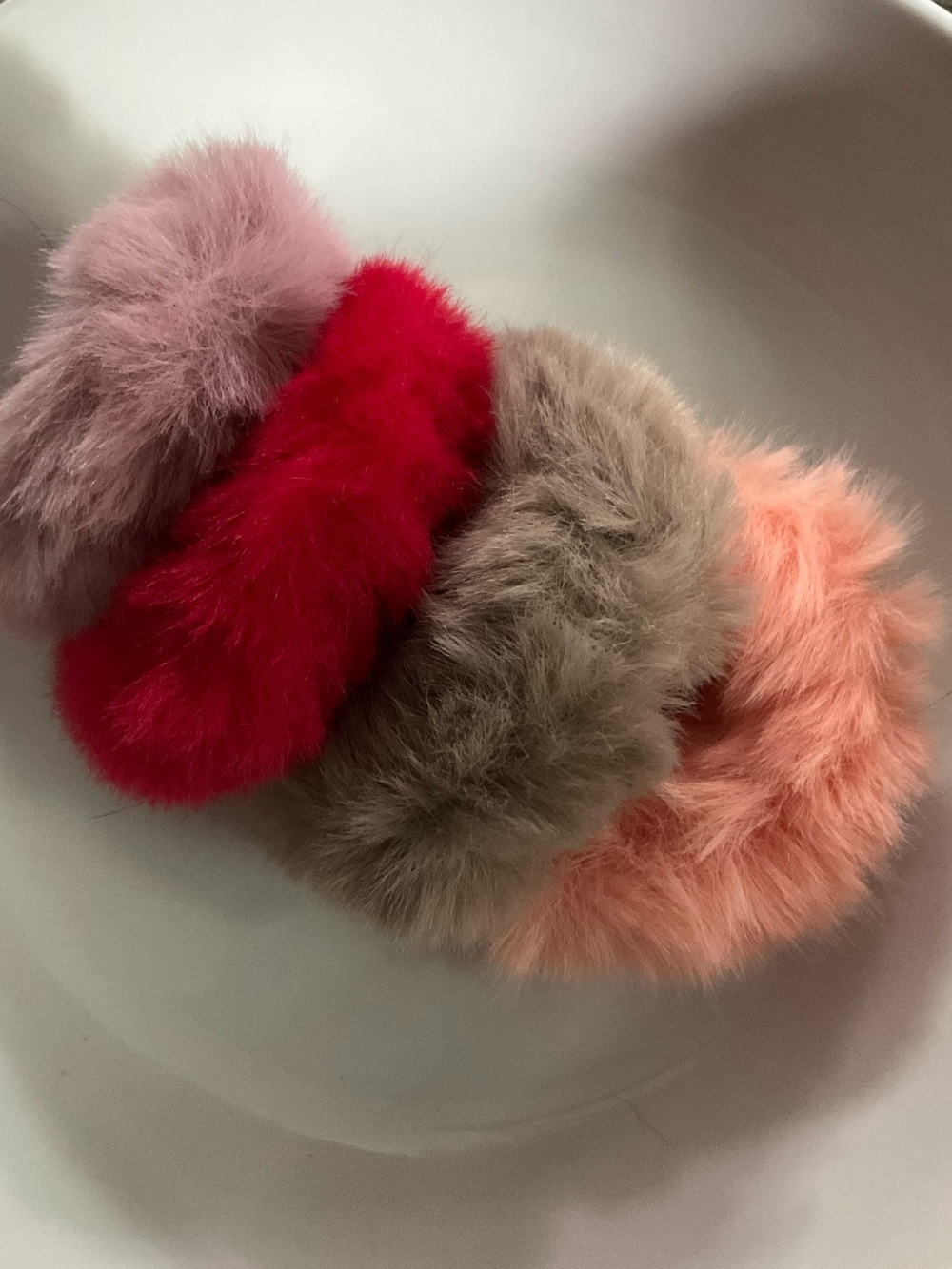 Set of 4 Fluffy Faux Fur Hair Scrunchies - Pink, Red, Taupe, Peach